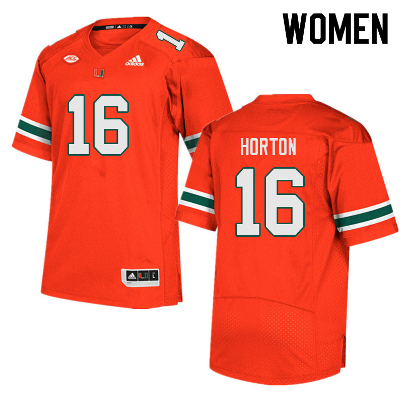 Women #16 Isaiah Horton Miami Hurricanes College Football Jerseys Sale-Orange - Click Image to Close
